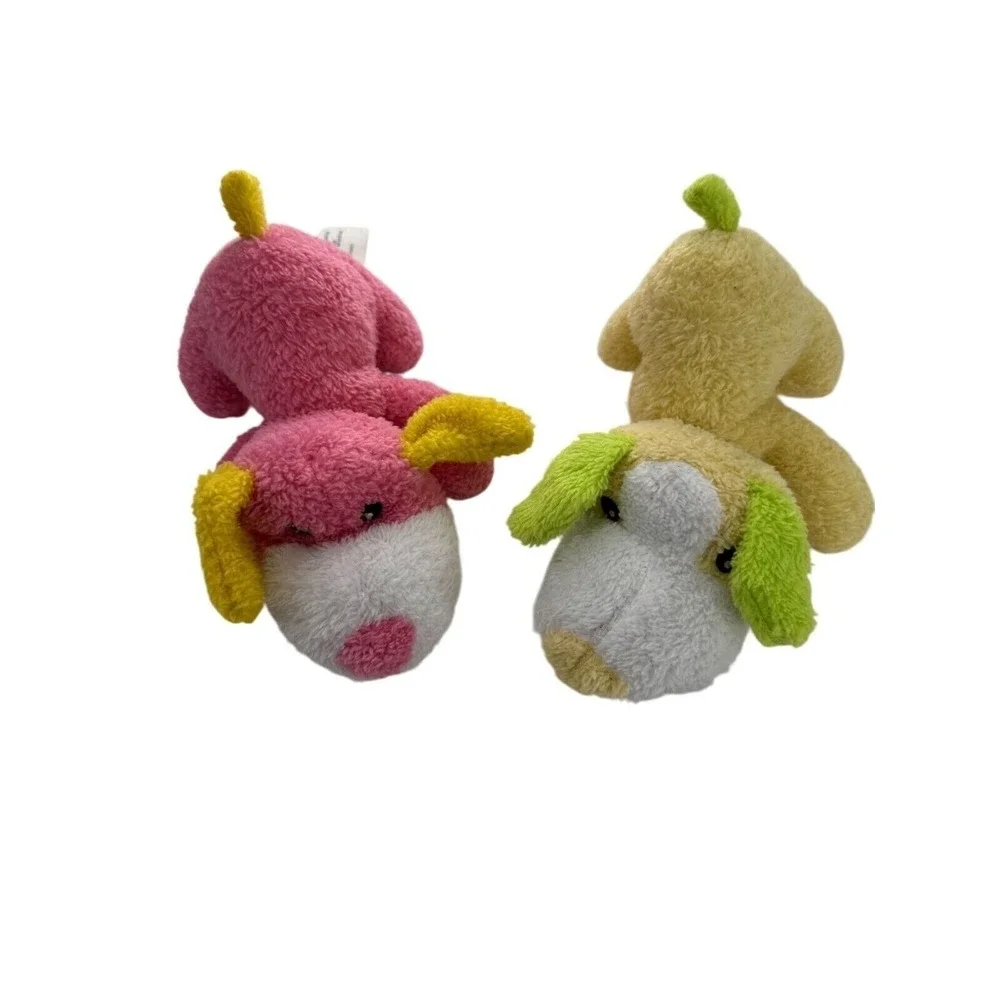 Greenbrier‎ Terry Cloth Plush Pink & Yellow Puppy Dog Set Polyester 7